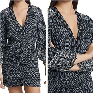 NWOT Veronica Beard Zaria Silk Navy Blue and White Floral 3/4 Sleeves Mini Dress